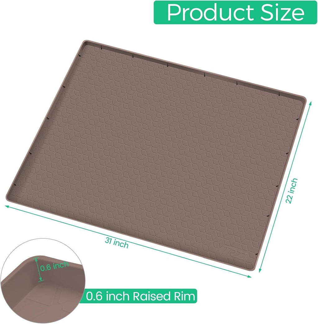 TRZZ Silicone Waterproof Under Sink Mat 31" x 22", Drip Tray and Cabinet Liner for Kitchen and Bathroom, Prevents Water Damage and Organizes Cabinets (Brown)