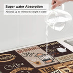 Retro Coffee Pattern Dish Drying Mat, Highly Absorbent Microfiber Kitchen Counter Pad Reusable Washable, 16*18"