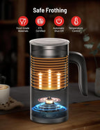 Milk Frother, Airyoyo 4-in-1 Milk Frother with Stand, Electric Milk Frother and Steamer Hot& Cold Foam Temperature Control, Auto Shut-Off Frother for Coffee Latte