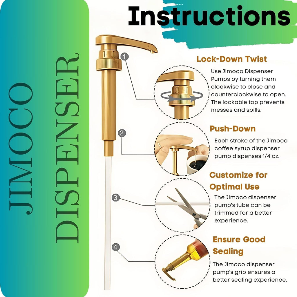 Jimoco® Syrup Pump Dispenser + Torani® Sugar Free Green Apple Syrup, 25.4 oz - Coffee Syrup Pump & Flavoring Bundle