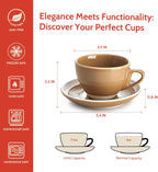 Sweese 6 Ounce Cappuccino Cups with Saucers, Porcelain Double Espresso Cups Set of 4 - Yellow