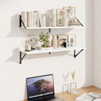 Heimlove White Deep Floating Shelves for Wall, 32W x 8D Wood Wall Shelves Set of 2, Wide Floating Bookshelf for Living Room, Kitchen, Office, Bedroom and Decor Storage, with Black Bracket - White