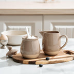 famiware Milkyway Ceramic Sugar and Creamer Set, 10oz Sugar Bowl & 13oz Creamer Set – Stoneware Milk Pitcher & Sugar Dispenser for Coffee Bar, Kitchen, Countertop, Coffee Serving Set, Cinnamon Brown