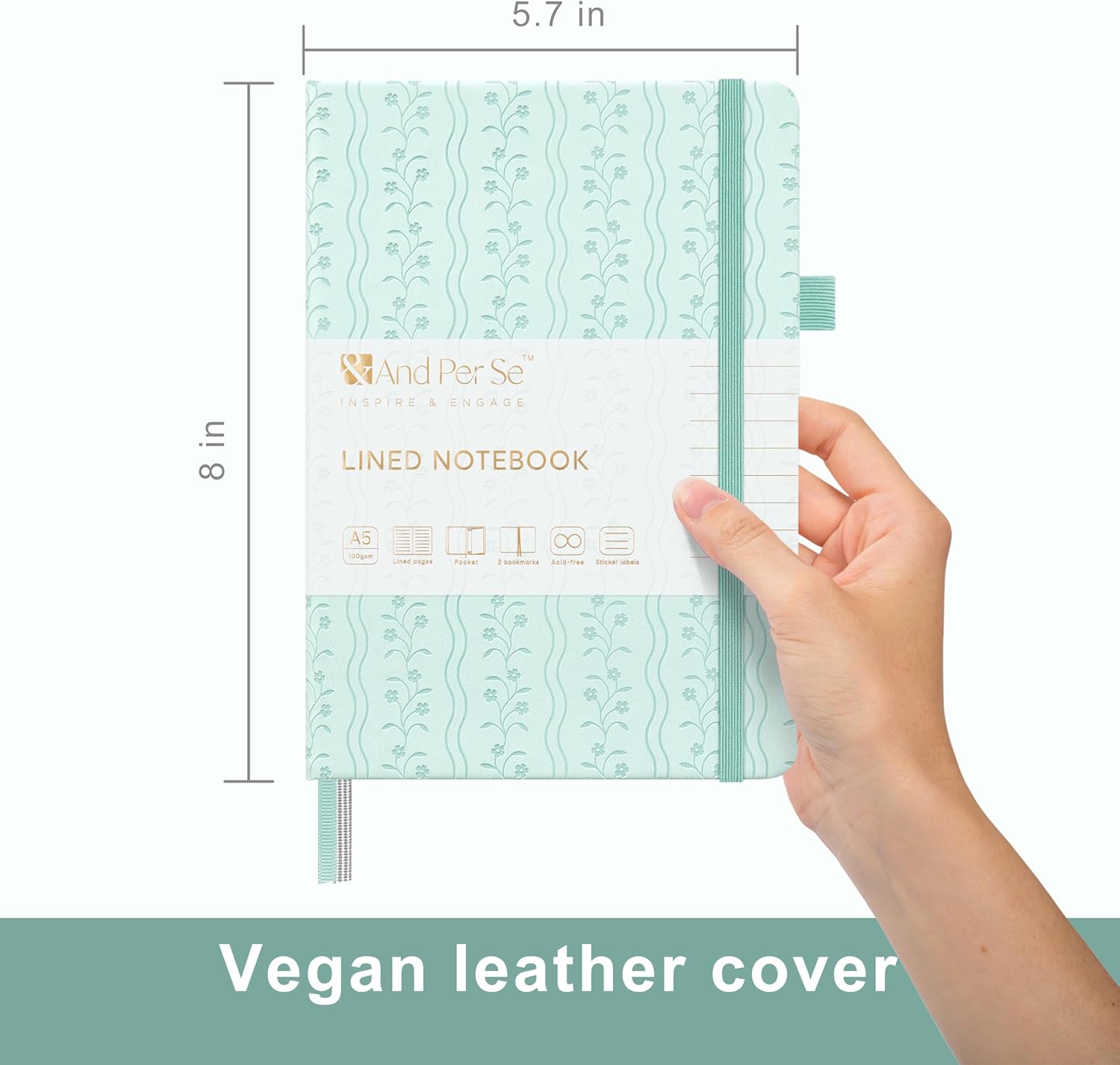 &And Per Se Lined Journal Notebook for Women&Men with Pattern, 160 Pages 100GSM Thick Paper, A5 Hardcover Journals for Writing(1 Pack, Light Blue)