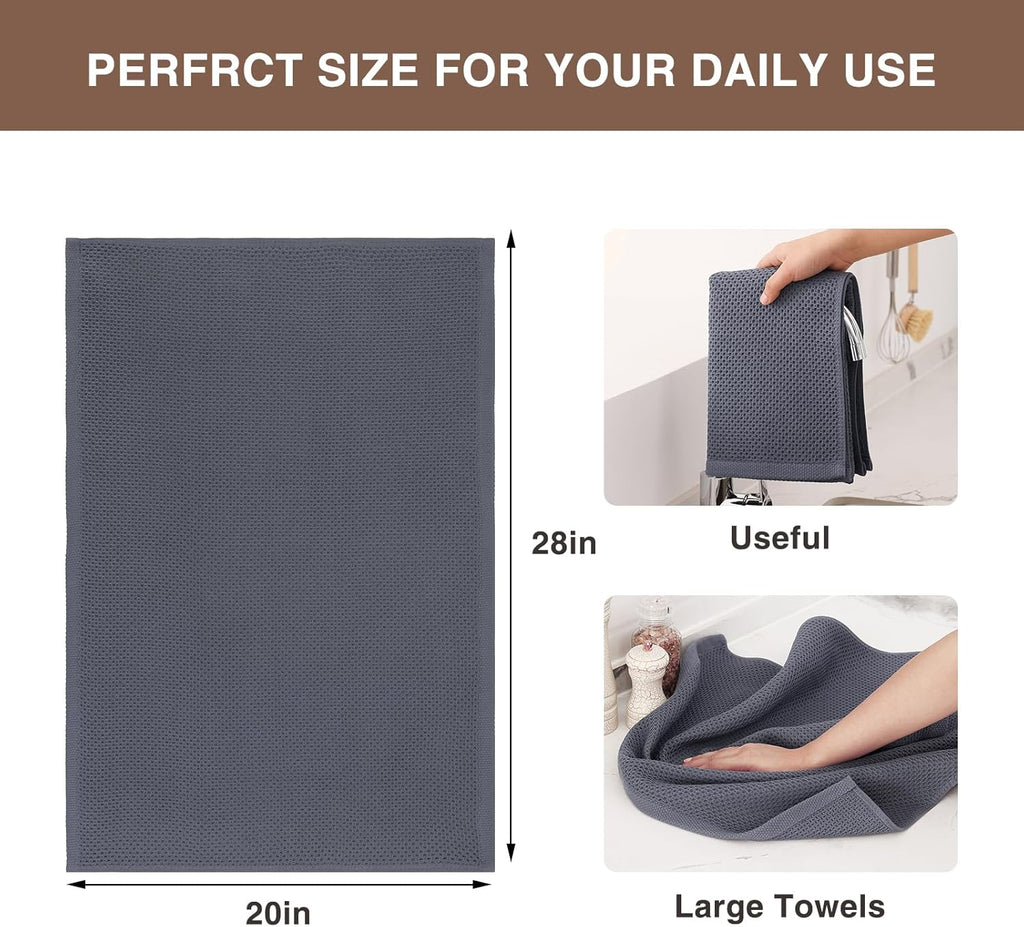 Homaxy 100% Cotton Oversized Waffle Weave Kitchen Dish Towels, Ultra Soft Absorbent Quick Drying Cleaning Towel, 20 x 28 Inches, 4-Pack, Dark Grey