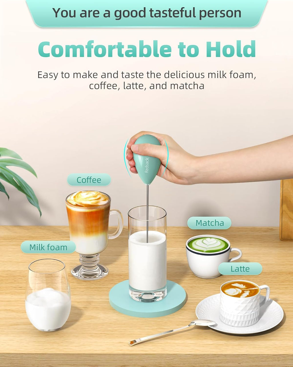 Milk Frother Handheld with Case,USB C Rechargeable Frother Wand for Coffee, Portable Electric Whisk with Stand,Waterproof Hand Drink Mixer Travel for Lattes, Cappuccino, Matcha, Egg (Teal)