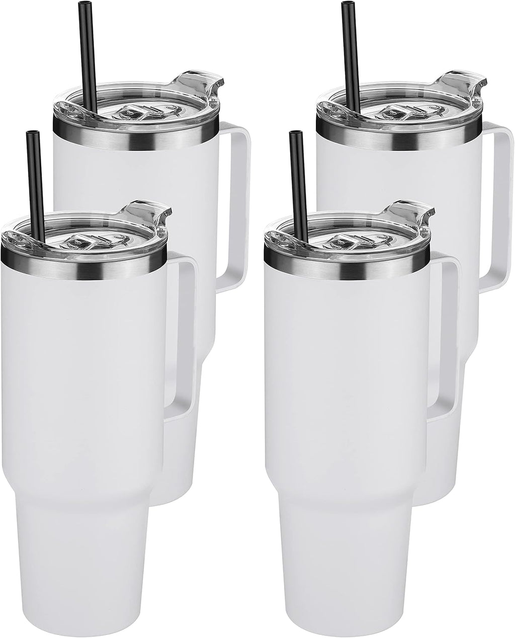 HASLE OUTFITTERS 40 oz Stainless Steel Tumbler with Handle, Vacuum Insulated Tumblers Bulk, Reusable Double Wall Travel Coffee Mug, Durable Powder Coated Water Bottles(White, 4)