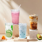 18.5oz Glass Cups with Lids and Straws - Set of 4 Reusable Tumblers, Thickened Shatter-Resistant Glass, Ideal for Iced Coffee, Smoothies, Cocktails, Juices - Elegant & Durable Drinkware