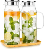 2 Pack 2L/68 oz Glass Pitcher with Lid and Handle,Square Water Pitchers for Fridge, Leak-Proof Spout,Large Ice Tea Jug for Hot/Cold Drinks, Ideal for Cold Brew, Juice, Iced Tea