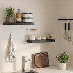 Floating Shelves for Wall, 24" W x 6.7" D x 1.5" H, Wooden Wall Mounted Display Shelves with Invisible Brackets for Living Room, Bedroom, Bathroom, Kitchen Decor and Storage, Set of 2, Black