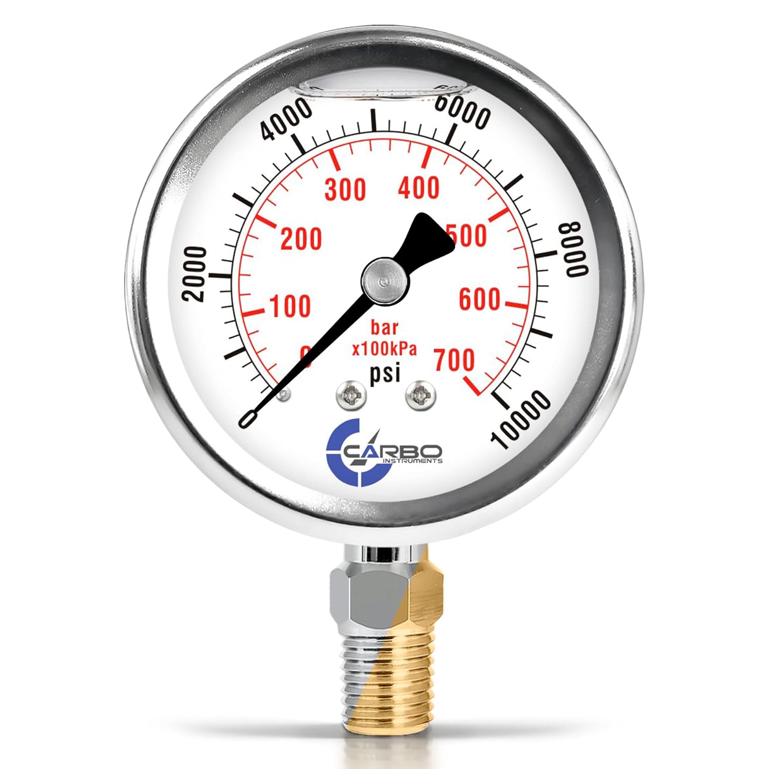Stainless Steel Pressure Gauge Dual Display (10000 psi/kPa) - 2 1-2" Glycerine Liquid Filled Water Air Oil Gas Gauge with Polycarbonate Lens & Brass Connection - 1/4" NPT Lower Mount