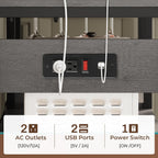 Itaar Bakers Rack with Power Outlet and LED Light, 45.3 Inch Farmhouse Coffee Bar Cabinet, Kitchen Microwave Stand with Storage, Glass Cabinet, Goblet Holder and 8 Hooks (Grey)