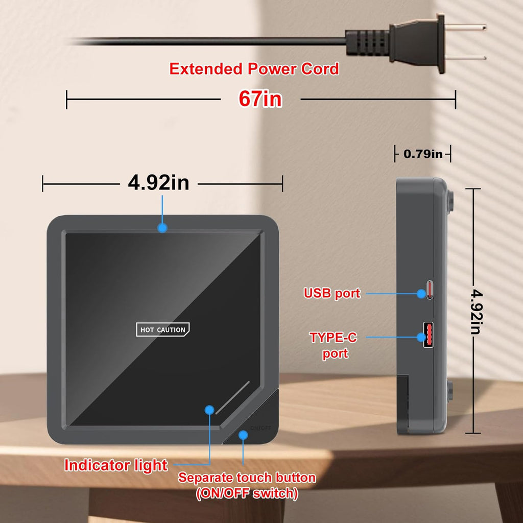 Coffee Mug Warmer with 2 USB Charging Ports: Auto Shut-Off Candle Wax Warmer - Heated Beverage Coffee Accessories for Home Office Desk - U1 Black