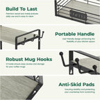 EsLuker.ly Coffee Mug Cup Holder Stand Bar Station Organizer for Countertop, Multi-Functional 2 Tier Mug Tree Rack for Kitchen, Storage Shelf with 12 Hooks, Light Grey-Black(Patented Design)