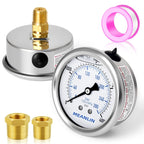 MEANLIN MEASURE 0~4000Psi Stainless Steel 1/4" NPT 2.5" FACE DIAL Liquid Filled Pressure Gauge WOG Water Oil Air Center Back Mount, with 1/4" x 1/2" NPT and 1/4" x 3/8" NPT Hex Bushing