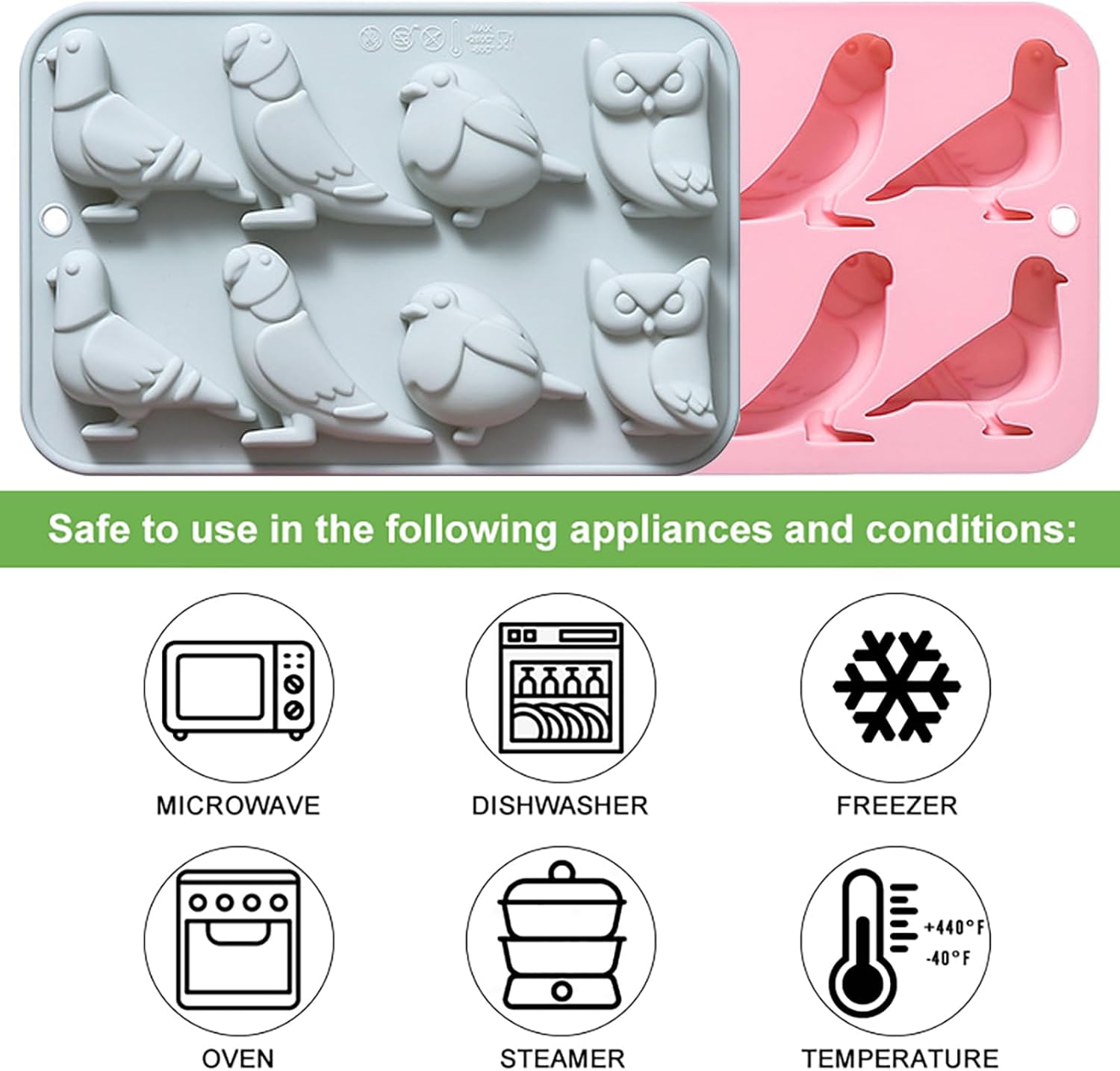 Bird-Themed Chocolate Mold Set - Food-Grade Silicone Baking Molds with Parrot, Owl, Dove & Sparrow, Reusable for Nature Cakes, Baby Showers & Bird Lover Gifts - 2 Pack