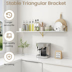 Floating Shelves for Wall, 12 Inch Deep Floating Shelves Set of 2, 55W x 12D Large Wall Shelf with Sturdy Metal Brackets for Living Room, Bathroom, Bedroom and Kitchen, White with Gold Bracket