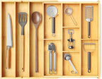 SpaceAid Bamboo Utensil Drawer Organizer with Labels, Kitchen Silverware Expandable Tray Holder Organizer for Flatware, Cutlery, Spoon and Knives Drawer Storage Organization (Natural)