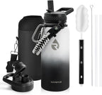 Insulated Water Bottle 32 oz, Triple Wall Vacuum Stainless Steel (Cold for 48 Hrs), Leak Proof & Non-BPA, Modern Water Flask Jug with Paracord Handle & Straw Spout Lids, Ombre: White/Black