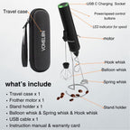 Milk Frother Handheld,3-Speed Rechargeable Coffee Foamer Drink Whisk with 3 Stainless Steel Heads Electric USB C Whisk for Coffee, Latte, Cappuccino, Hot Chocolate, Protein,Egg light Black