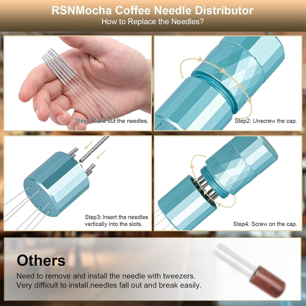 WDT Tool Espresso Distribution Tool,Coffee Distribution Tool with Magnetic Stand, Espresso Accessories with 6 Extra Φ0.25mm Stainless Steel Needles for Barista (Mint Green, Φ0.25mm)