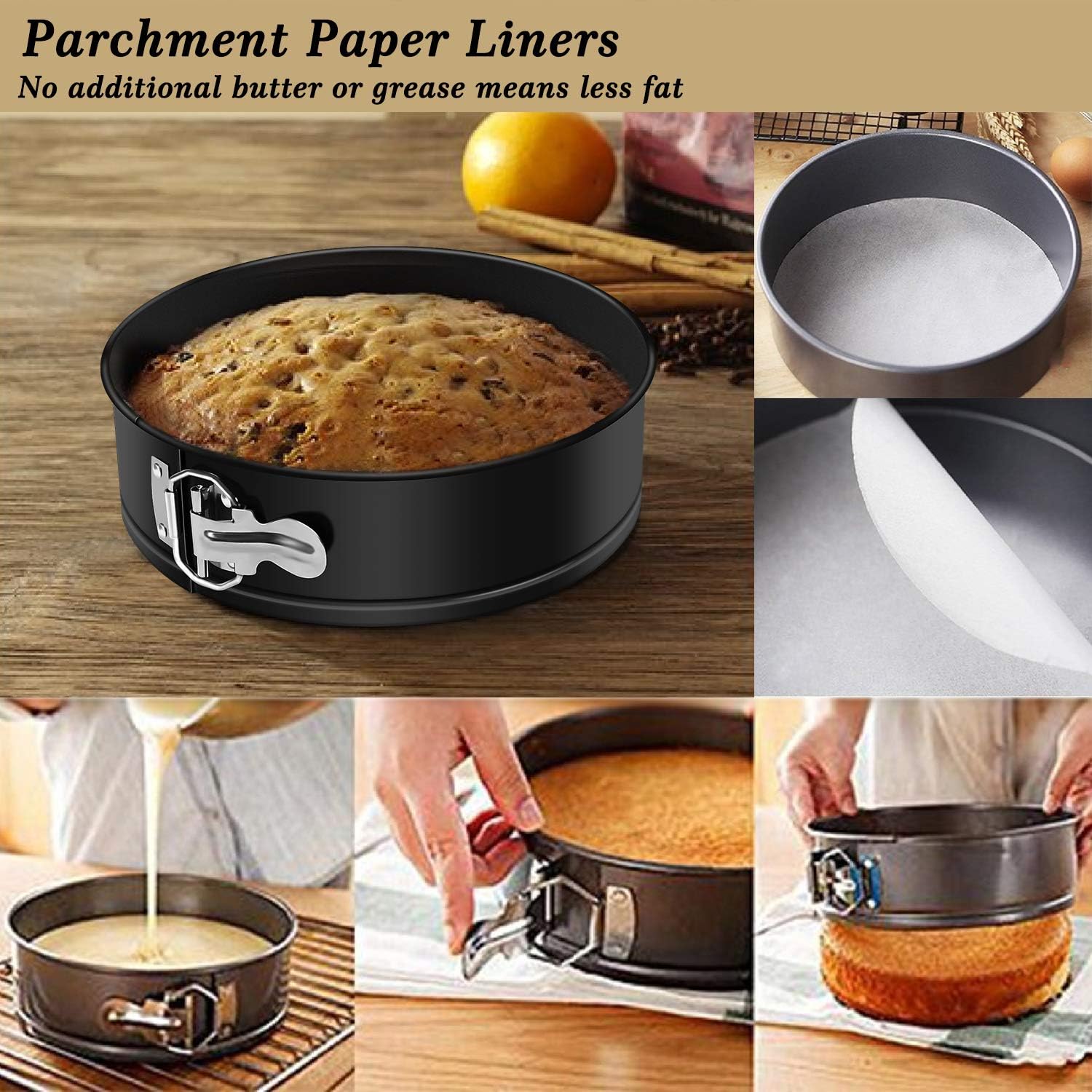 7 Inch Springform Pan Nonstick Cheesecake Pan with Removable Bottom/Leakproof - Round Cake Pan with 50 Pcs Parchment Paper Liners - Fits 6 Qt 8 Qt Pressure Cooker