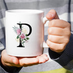 Retreez Initial A-Z Floral Botanical Bouquet Alphabet Monogrammed Monogram Mug 11 Oz Ceramic Tea Coffee Mugs - Appreciation Thank You Wedding Birthday Gifts for her friend coworker sister - P Initial