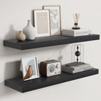 Fun Memories Rustic Floating Shelves for Home Decor, 8 Inch Deep Floating Shelf, Solid Wood Floating Wall Shelves 30 Inch Long, Deep Wall Shelves for Bathroom, Living Room, Black Finsh, Set of 2