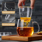 Large Glass Tea Cup, 25.6 oz Borosilicate Glass Tea Mug with Infuser and Lid, Clear Tea Cups for Brewing Scented Tea and Tea Bag