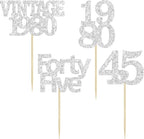 Gyufise 24Pcs 45th Birthday Cupcake Toppers Glitter Cheers to 45 Fabulous Forty Five Vintage 1980 Cupcake Picks 45th Birthday Wedding Anniversary Party Cake Decorations Supplies Silver