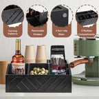 Coffee Pod Holder and Bar Accessories, Wood Station Organizer for Decor, Syrup and Condiment Organizer, Black