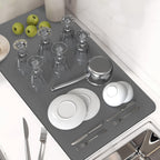 PoYang 31"x17" Coffee Mat X-Large, Coffee Bar Accessories for Countertop, Absorbent Dish Drying Mat, Anti-Slip and Hide Stain Pad for Espresso Machine, Espresso Maker and Kitchen Counter, Gray