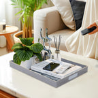 MAONAME Gray Serving Tray with Handles, Modern Grey Decorative Tray for Coffee Table, Plastic Rectangular Gray Trays for Ottoman, Bathroom, Decor, 15.8” x 10.2” x1.4