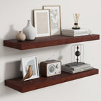 Fun Memories Rustic Floating Shelves for Home Decor, 8 Inch Deep Floating Shelf, Solid Wood Floating Wall Shelves 30 Inch Long, Deep Wall Shelves for Bathroom, Living Room, Walnut Finsh, Set of 2