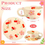 Cappuccino Cups with Saucers 8 oz Latte Art Cup Ceramics Coffee Mugs Irregular Aesthetic Flower Cups for Espresso, Double Shot, Americano, Latte, Tea - Microwave and Dishwasher Safe (Pink Cherry)