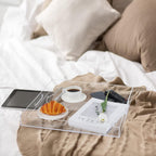 20×20 Inches Oversize Extra Large Sturdy Clear Acrylic Serving Tray King Size Decorative Big Ottoman Trays with Cut Out Handles Water Proof Bed Tray Coffee Counter Top Organizer