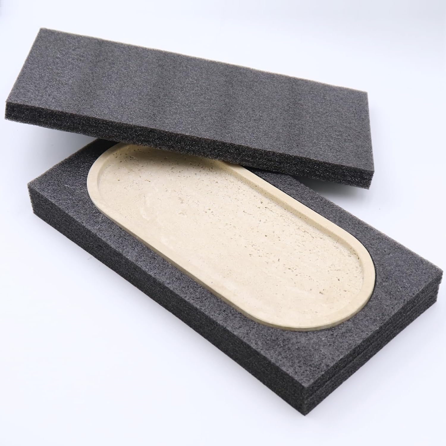 Natural Marble Tray, Oval Vanity Decorative Tray for Bathroom Counter, Countertop Stone Organizer, Catchall Tray for Kitchen, Perfume, Candles, Jewelry Dish Decorative Tray