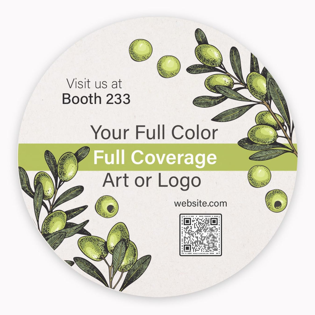 B.E. Green Custom Coasters - Pulpboard Personalized Coasters for Drinks - Full Color Print - Reusable & Absorbent - Beverage Coaster - Promo Events & Celebrations - Pack of 50-4" Round Full Coverage