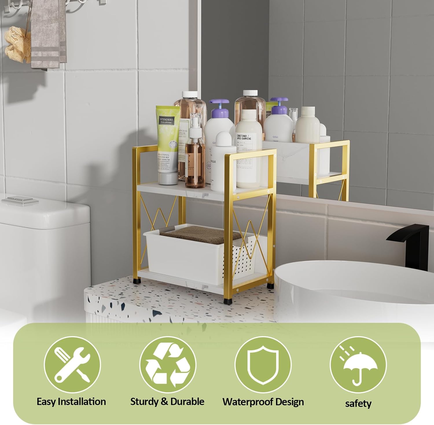 Aduanbang Coffee Bar Accessories Organizer, 2 Tier Wooden Kitchen Counter Shelf, Coffee Organizer Station for Countertop, Condiment Rack for Mugs, Cups, Cream, Syrup