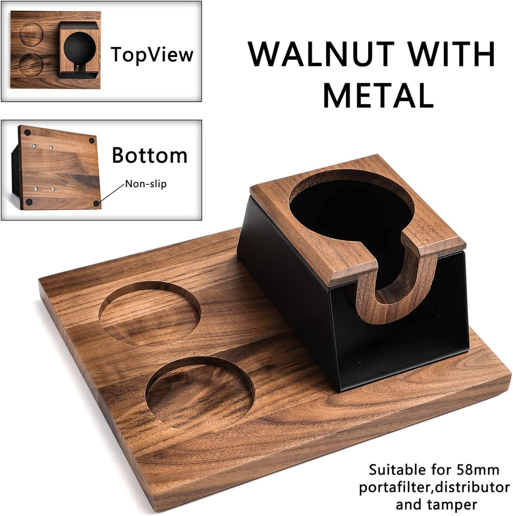 Espresso Tamper Station 58mm Wooden Espresso Tamper Holder Base Coffee Tamper Stand with 2 Coffee Puck Screen Accessories Organizer Box for 58mm Tamper and Distributor