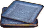 4-piece ceramic dinner plate set, suitable for steak, pasta and pizza, microwave- and dishwasher-safe, scratch-resistant, blue 9-inch square dinner plate