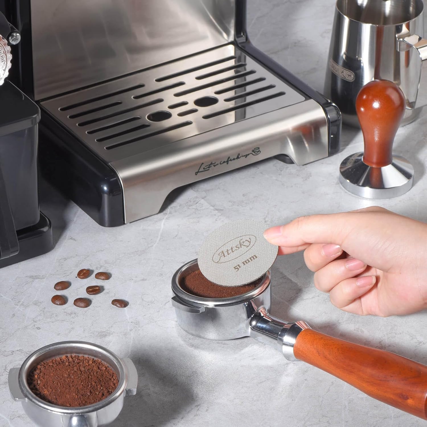 51mm Espresso Puck Screen, Espresso Filter for 51mm Portafilter Filter Basket, Reusable Espresso Screen with 1.7mm Thickness 150μm 316 Stainless Steel