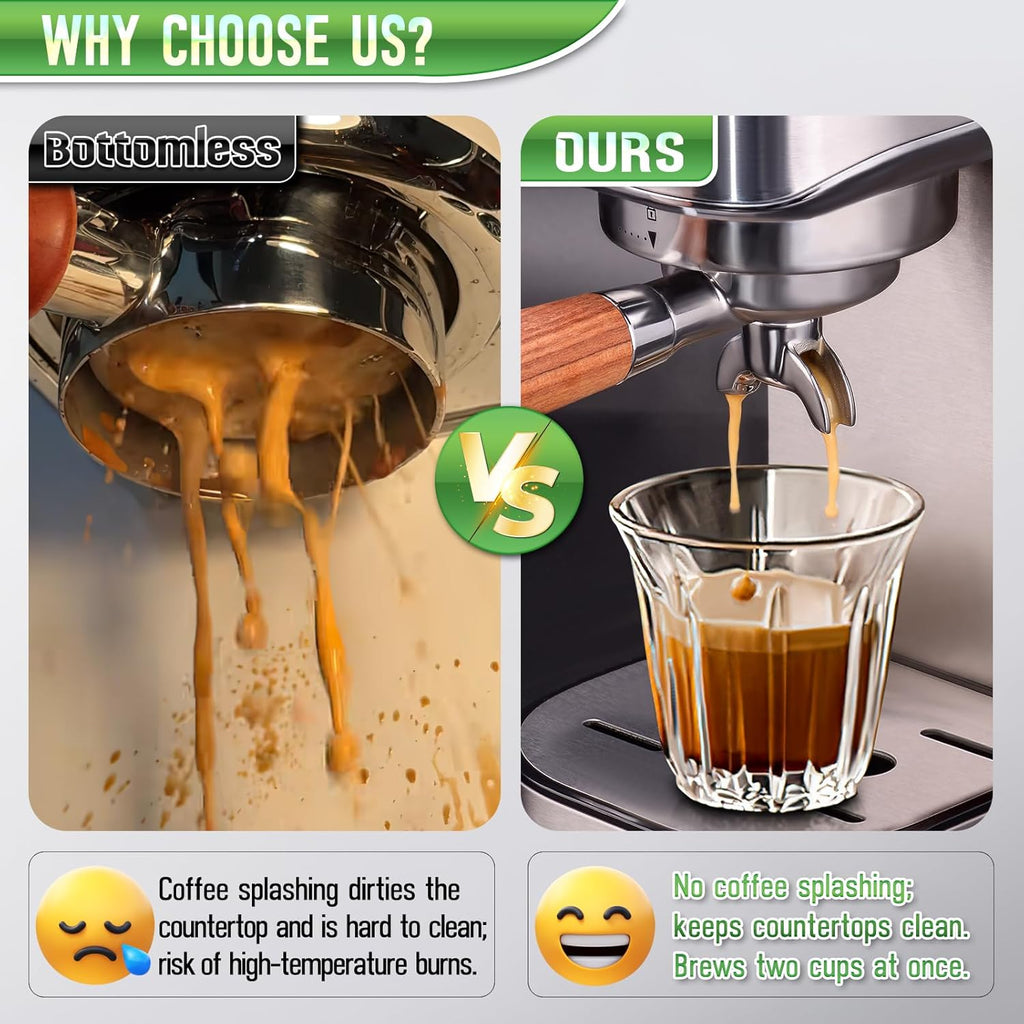 51mm Portafilter for CASABREWS 3700/CM5418, Dual Spout Espresso Handle with Siam Rosewood Grip & 304 Stainless Steel Basket