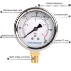 Glycerin Filled Low Pressure Gauge 60psi/4bar, Stainless Steel case, Brass Inside Construction, 2-1/2" dial, 1/4" NPT Rear Connection