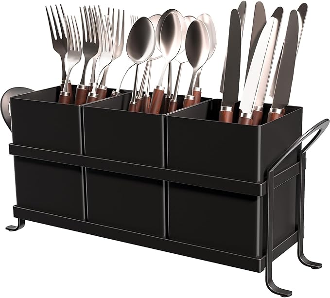 Black Kitchen Utensil Holder - Elegant Silverware Holder, Versatile Picnic and Flatware Caddy, Ideal for Modern Countertop Storage Solutions