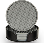 Coasters for Drinks 6 Pcs Drink Coaster with Holder,Heat Resistant Silicone Cup Mat Tabletop Protection,Non-Slip Rubber Coasters for Kinds of Cups (Grey)