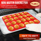 Walfos Mini Silicone Muffin Pan - 24 Cups, BPA Free and Dishwasher Safe, Non-stick Silicone Cupcake Baking Pan, Great for Making Muffin Cakes, Tart, Bread