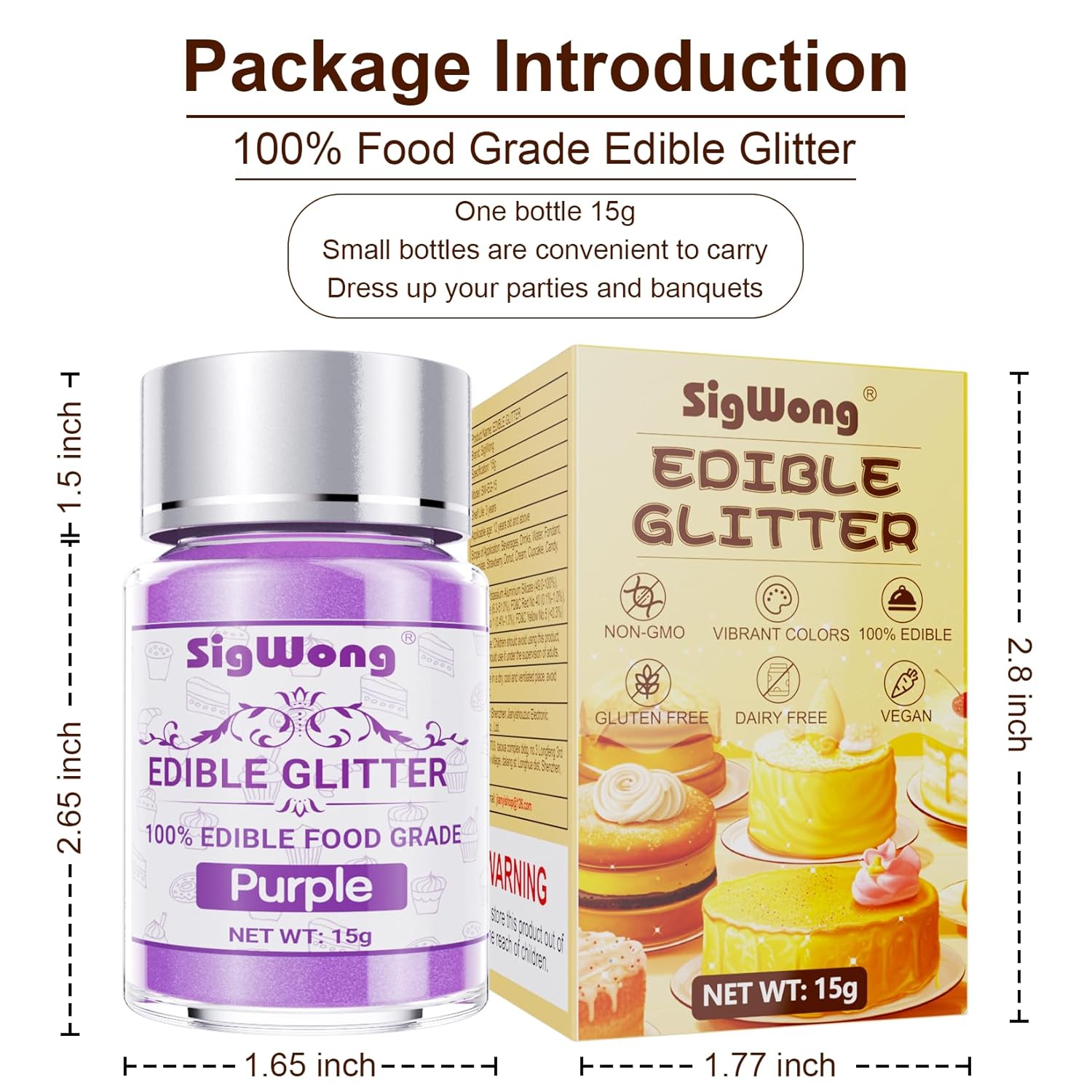 Purple Edible Glitter - 15g Food Grade Luster Dust Powder, Cake Decorating Sprinkle Glimmery Dust for Drinks, Wine, Fondant, Chocolate, Candy, Cookie, Vegan