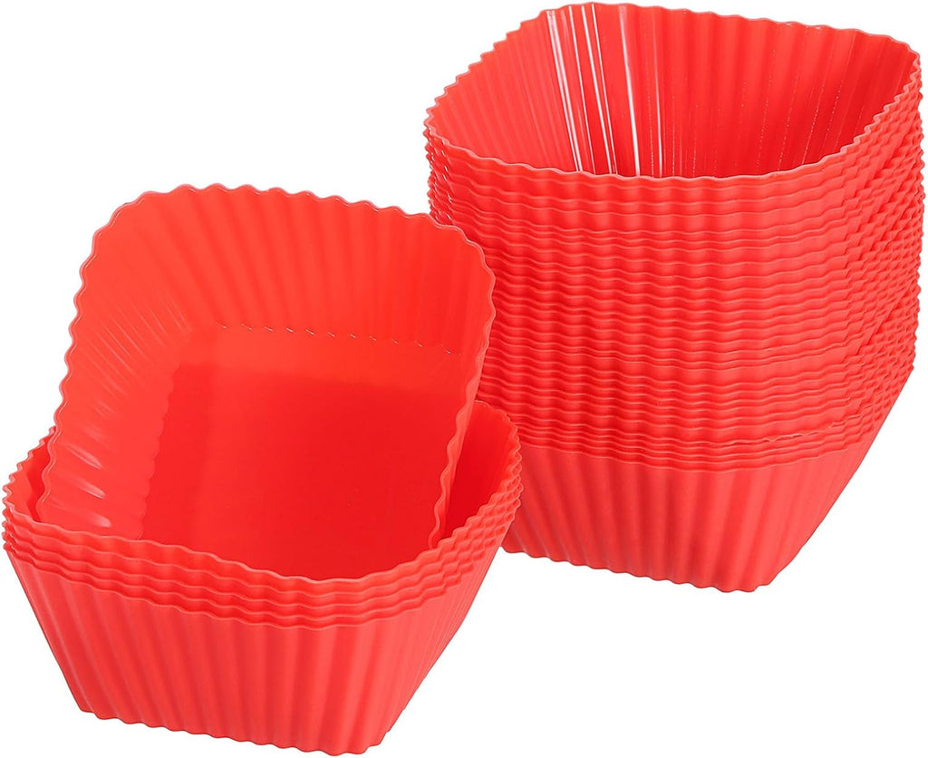 uxcell 36Pcs Silicone Cupcake Baking Cups, Silicone Muffins Liners Non-Stick Square Baking Cups, for Cooking Eggs Baking Muffins and Make a Cake(Red)