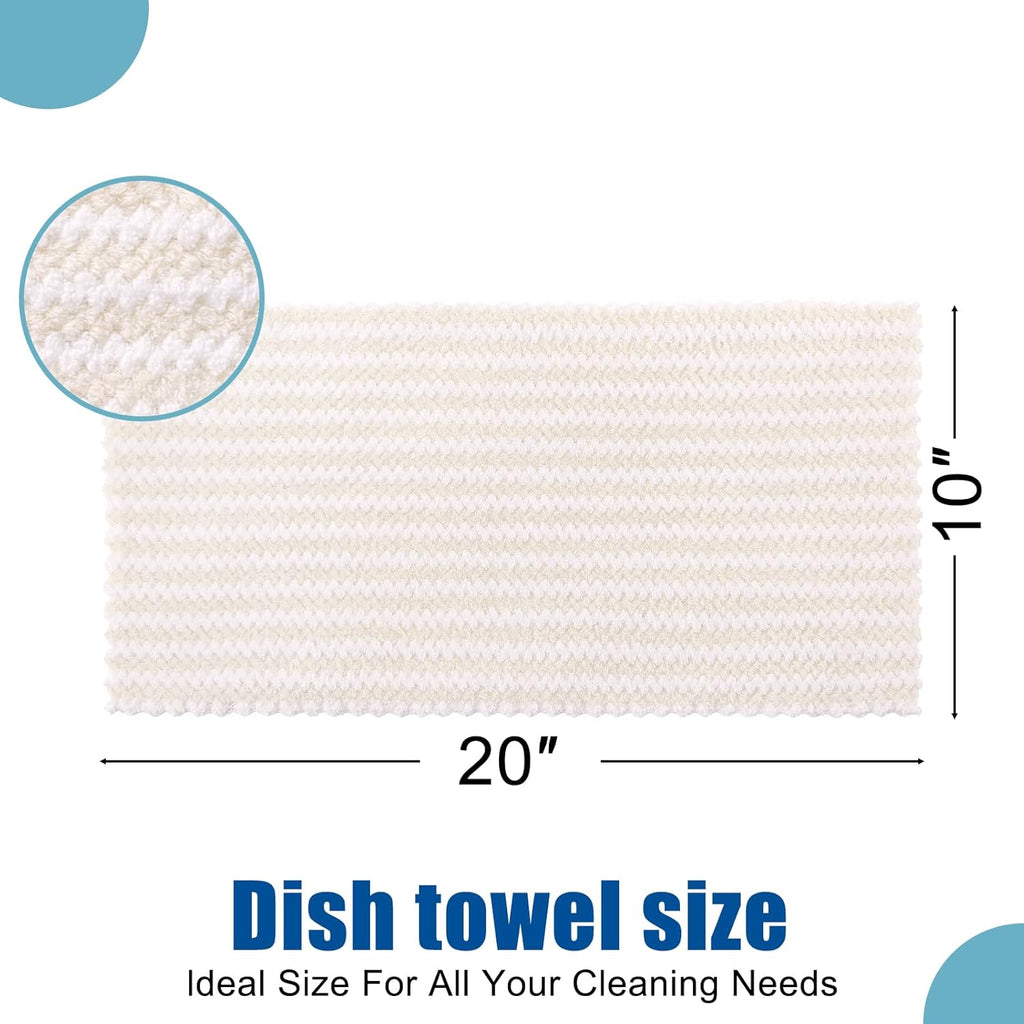 Homaxy Kitchen Towels(12 Pack, 10 x 20 inches), Ultra Soft and Absorbent Dish Towels, Reusable Fast Drying Microfiber Cleaning Cloth, Coral Velvet Wave Design No-lint, Beige